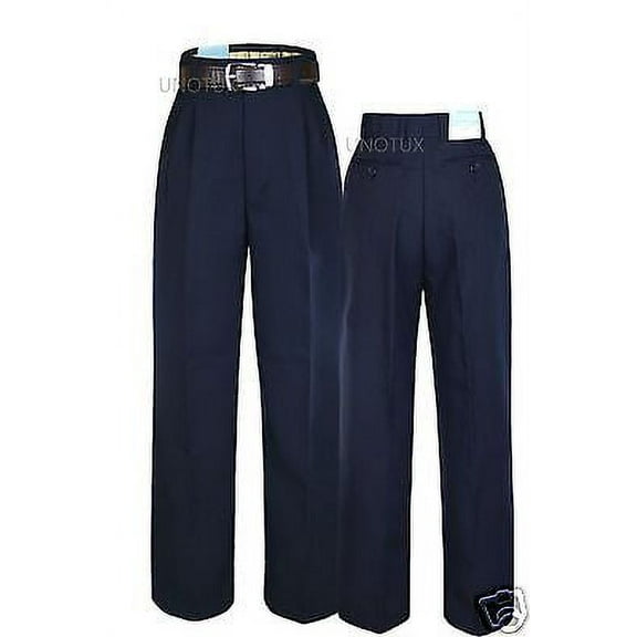 Boy Kid Teen Formal Wedding Church School Pants in Navy Blue Free Belt 2T-20