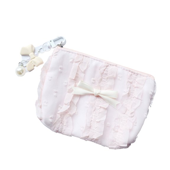 RUISINERY Practical Purse Bag With Lace Bows Elegant Canvas Wallet For Women and Girls Zippered Makeup Bag Coin Storage Organized