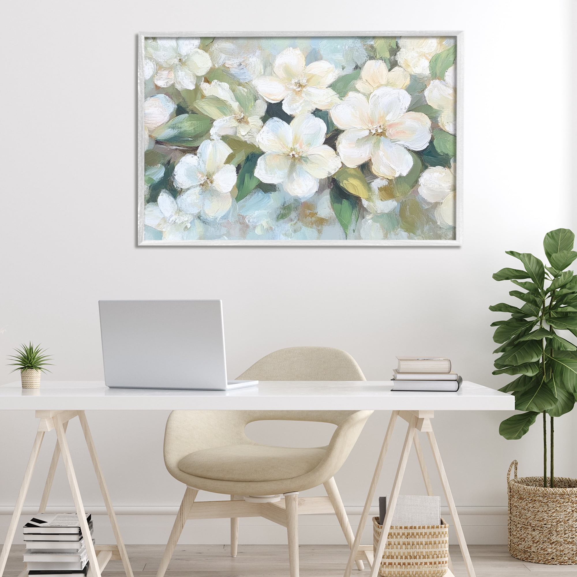 Stupell Industries Painted White Flowers in Leaves White Framed Giclee Art, design by Petal Prints Design
