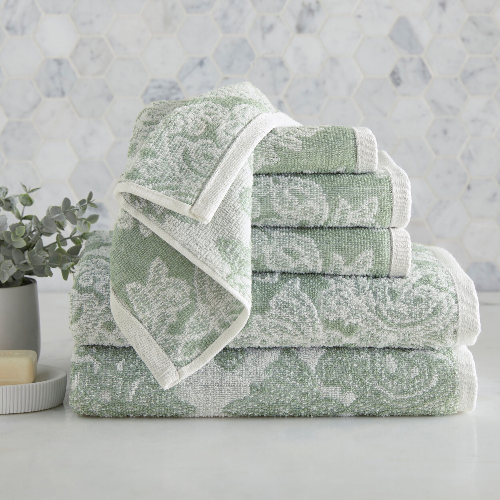 Brylanehome 6Piece Damask Towel Set, Seaglass
