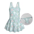 thumbnail image 3 of FOR U DESIGNS Girls One Piece Swimsuit with Skirt Quick Dry Tropical Kids Bathing Suit Swimwear Skirted Bathing Suit Easter Gifts, Lily Flower Green, 3 of 7