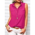 thumbnail image 4 of Sleeveless Women Solid Color Laple Button Down Casual Blouse Camisole With Pocket, 4 of 5