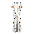 thumbnail image 5 of Dolkfu Short Sleeve Fall Dresses for Women Minimalist Multicolor Crew Neck Long Shift Dresses Relaxed Fit Flowers Side Split Dresses Multicolor,L, 5 of 6