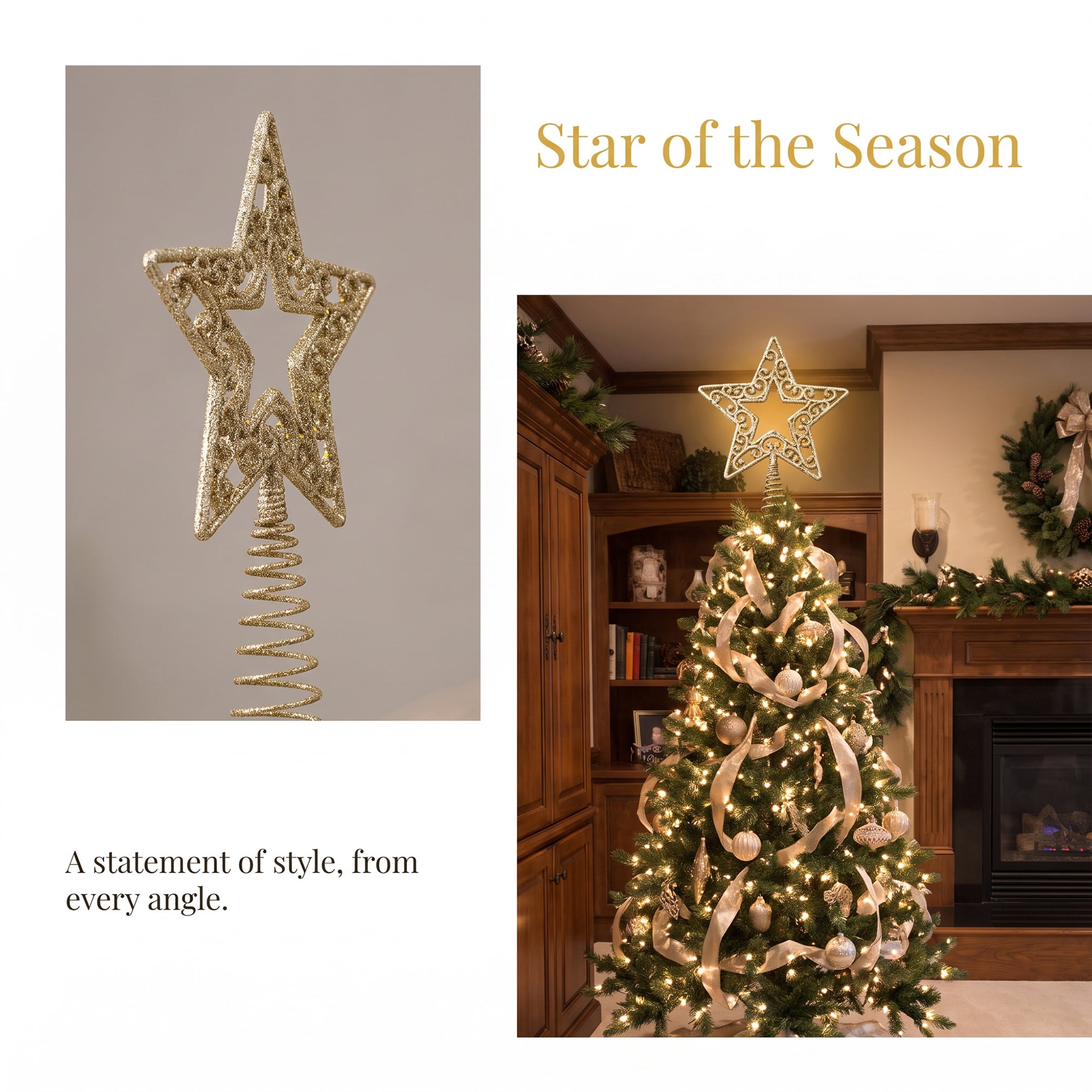 Unique Bargains Openwork Glittering Star Luxury Radiant Spring Mount Accent Star 7.9"