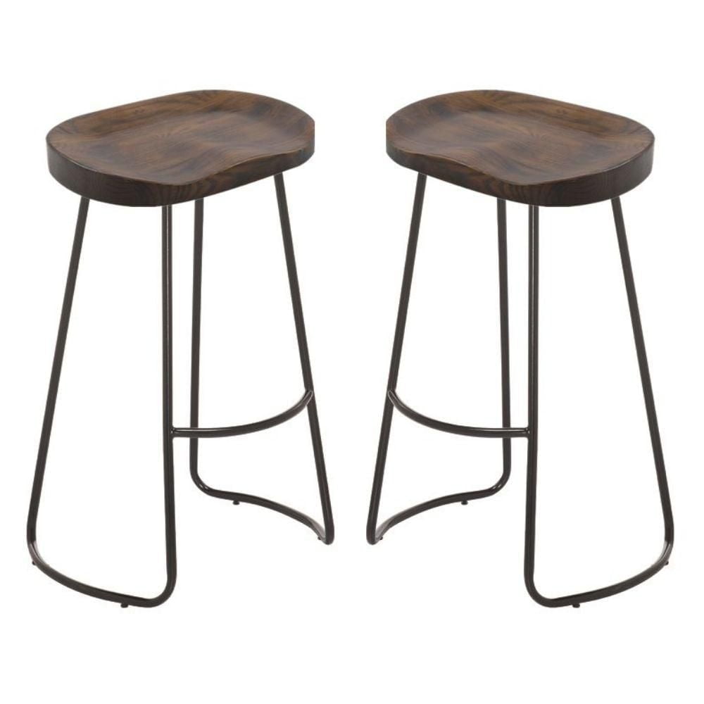 Tabouret sans dossier avec assise en bois et pieds noirs mats – Tabouret avec repose-pieds, design moderne pour cuisines, bars et espaces contemporains