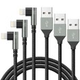 thumbnail image 1 of Cable de carga KIYODA, 90 grados, iPhone, 6 pies, paquete de 3 unidades, nailon negro, 1 of 8