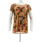 Du Jour Floral Printed Cascade Ruffle Front Knit Top Golden Multi S NEW A307038