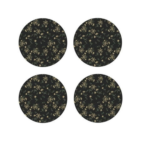 

Coasters Set of 4 - Tropic floral flower Drink Coasters for Tabletop Protection Leather Coasters for Living Room Decor and Housewarming Gift Round Shape