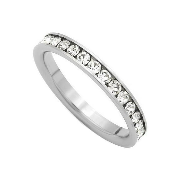 iJewelry2 Silver-tone Stainless Steel Clear Crystal Band Classic Eternity Wedding Ring