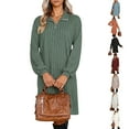 thumbnail image 1 of Mceream Robes pour Femmes Manches Longues Grande Taille Décontractée Printemps Automne Robes Col en V Tricot Côtelé Léger Robe Chandail avec Fermetures Éclair Vert Armée m, 1 of 9