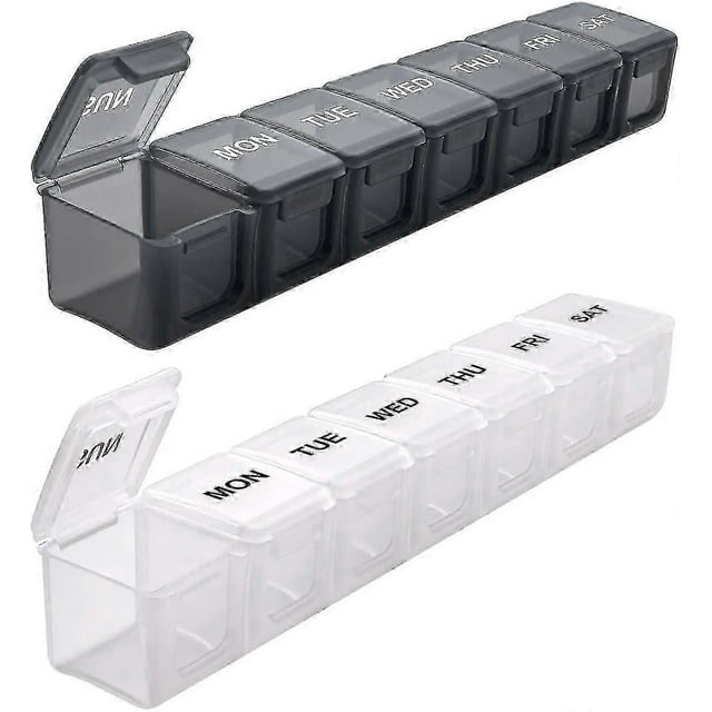 Extra Large Weekly Pill Organizer 2 Pcs, Daily Pill Cases For Pills/vitamin/fish Oil/supplements (black And White)