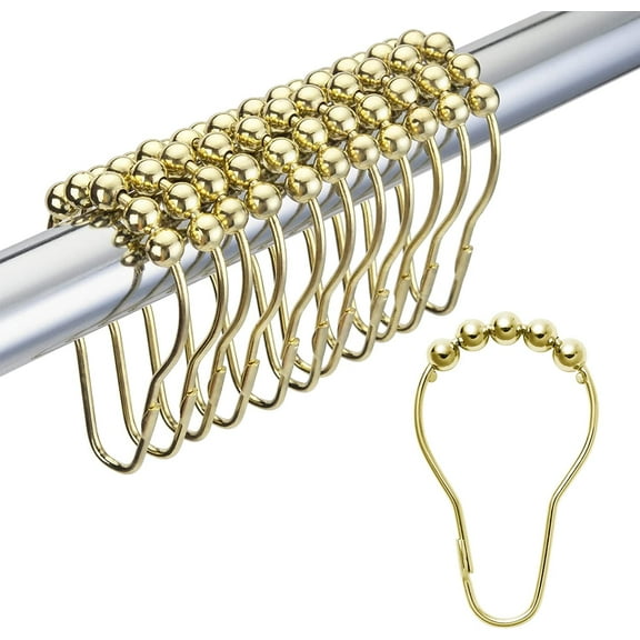Shower Curtain Rings, Gold Shower Curtain Hooks for Curtain Rust-Resistant Metal Shower Rings Hooks for Bathroom Shower Curtains Rods Hangers - Set of 12, Gold