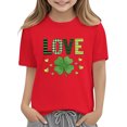 thumbnail image 3 of Kids St. Patrick's Day Shirt Girls Red Shamrock Love T-Shirt Cotton Short Sleeve Crewneck Holiday Top,Size 5 T, 3 of 9