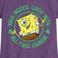 thumbnail image 3 of SpongeBob SquarePants - Who Needs Luck With This Charm - Girls Fitted Short Sleeve Tee, 3 of 6