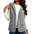 thumbnail image 6 of Hzzrkos Women Casual Loose Solid Color Sleeveless Hooded Button Up Patch Pocket Vest Cardigan Outerwear Jacket Gray, 6 of 9