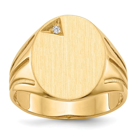 14K Yellow Gold Ring Band Signet Diamond Round 16.0x14.0mm Open Back AA Men's