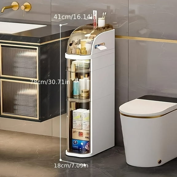 Slim Bathroom Locker. Narrow Plastic Drawer Organizer With Tissue Box And Wheels, Waterproof Slit Bathroom Floor Cabinet With Handles, Suitable For Small Space Kitchen Laundry