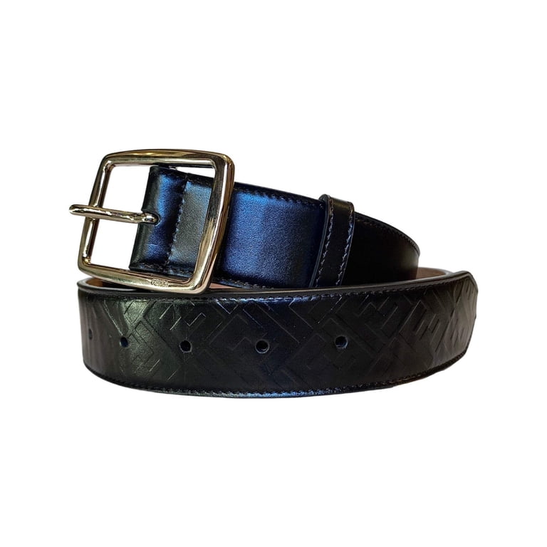 Fendi Silver Buckle Smooth Black Calf Leather Belt 100  display picture 2