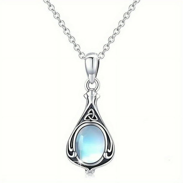 Teardrop Moonstone Pendant Necklace Silver Plated Vintage Neck Jewelry For Women Bridal Wedding Necklace Jewelry Gift