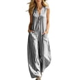thumbnail image 2 of Casual Summer Sleeveless Jumpsuit With V-Neck Button Front And Striped Pattern, Solid Loose Fit, 2 of 7