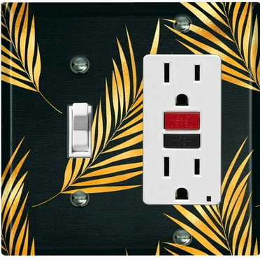 Metal Light Switch Plate Cover Tropical Jungle Palm Leaves Yellow Black JGL017