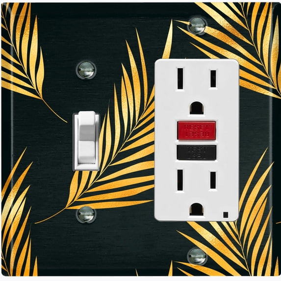 Metal Light Switch Plate Cover Tropical Jungle Palm Leaves Yellow Black JGL017