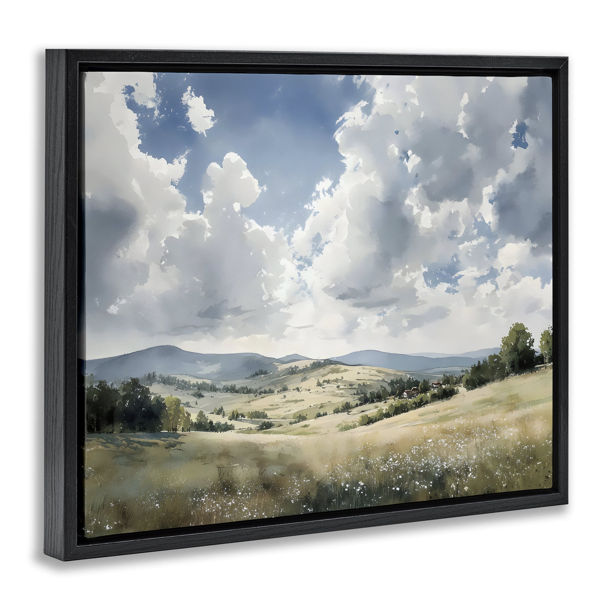 Stupell Industries Cloudy Hills Meadow Black Framed Floater Canvas Wall Art, design by Franklyn Gregory