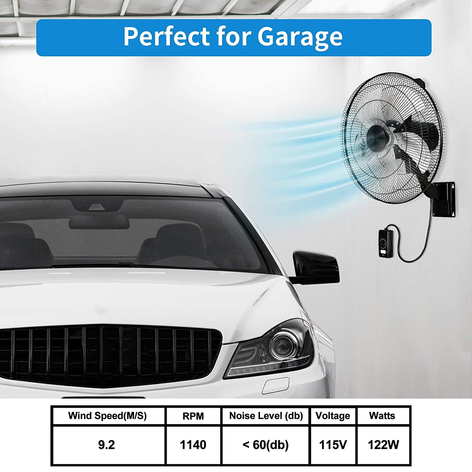 18 Inch Household Commercial Wall Mount Fan, 90 Degree Horizontal Oscillation, 5 Speed Settings, Black, 1-Pack