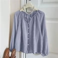 thumbnail image 7 of Gauze Shirts for Women Cotton Linen Beach Cover up Long Sleeve V Neck Button Down Crinkle Breathable Summer Navy XXL, 7 of 7