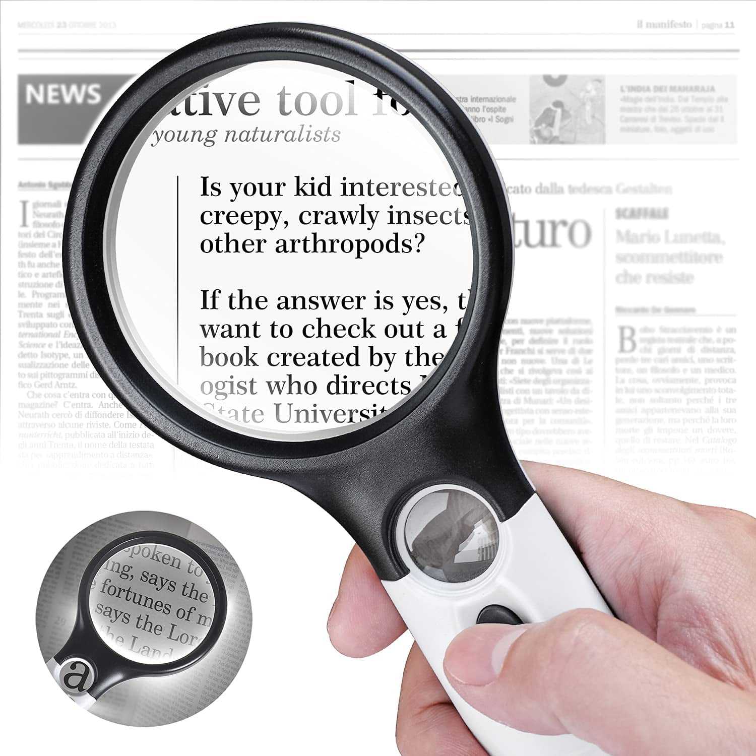 Inspection 2 Pack Magnifying Glass with Light for Reading 45x 3X Premium Quality Handheld Magnifier with Light for Reading Exploring