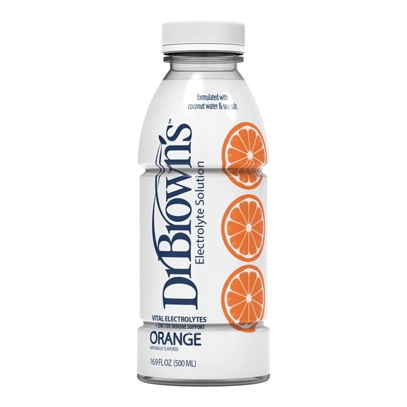 Dr. Brown’s Electrolyte Solution with Coconut Water and Sea Salt, 16.9 fl oz/500 mL, Orange, 1-pack