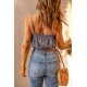 thumbnail image 1 of ABPHQTO Camiseta corta sin mangas gris con tirantes finos y dobladillo ajustado con volantes para mujer, 1 of 5
