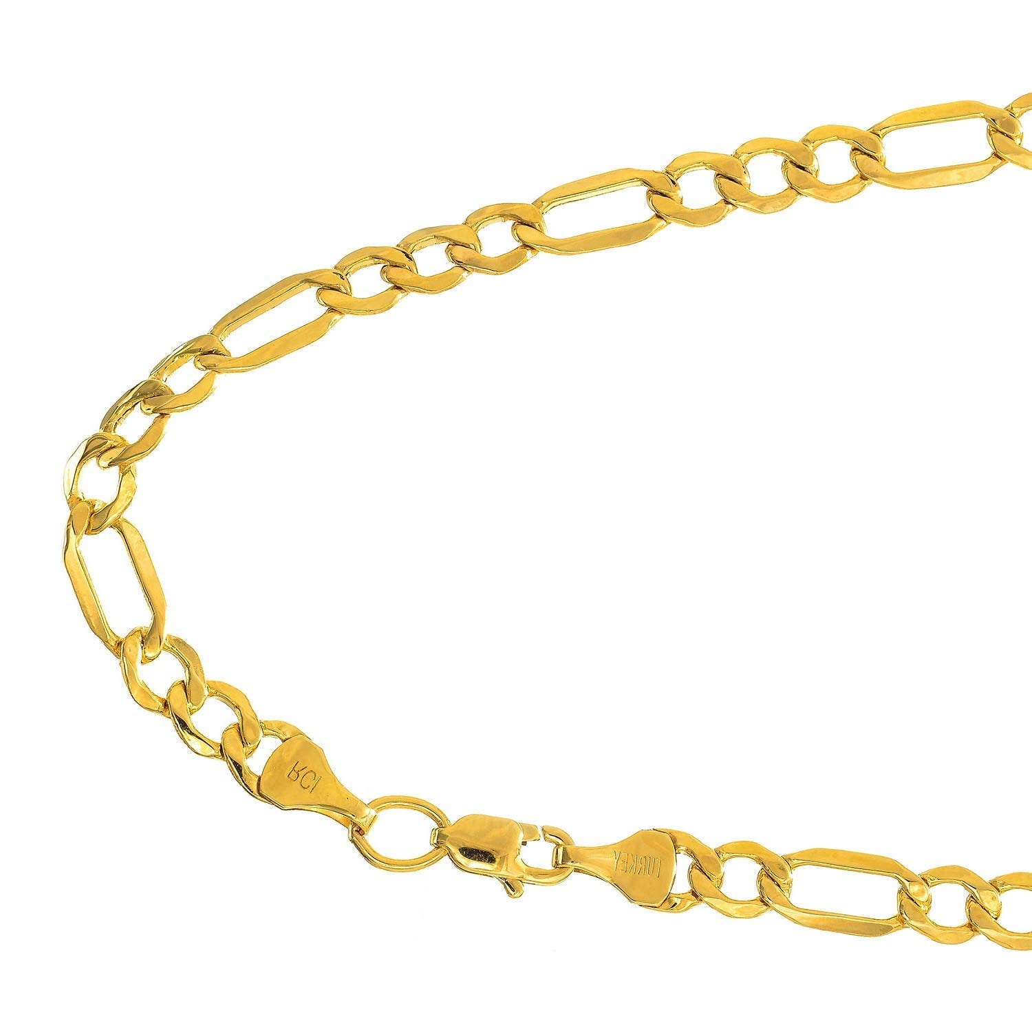JewelStop 14k Semi-Solid Yellow Gold 4.6 mm Lite Figaro Bracelet Lobster Claw Clasp -7 Inches