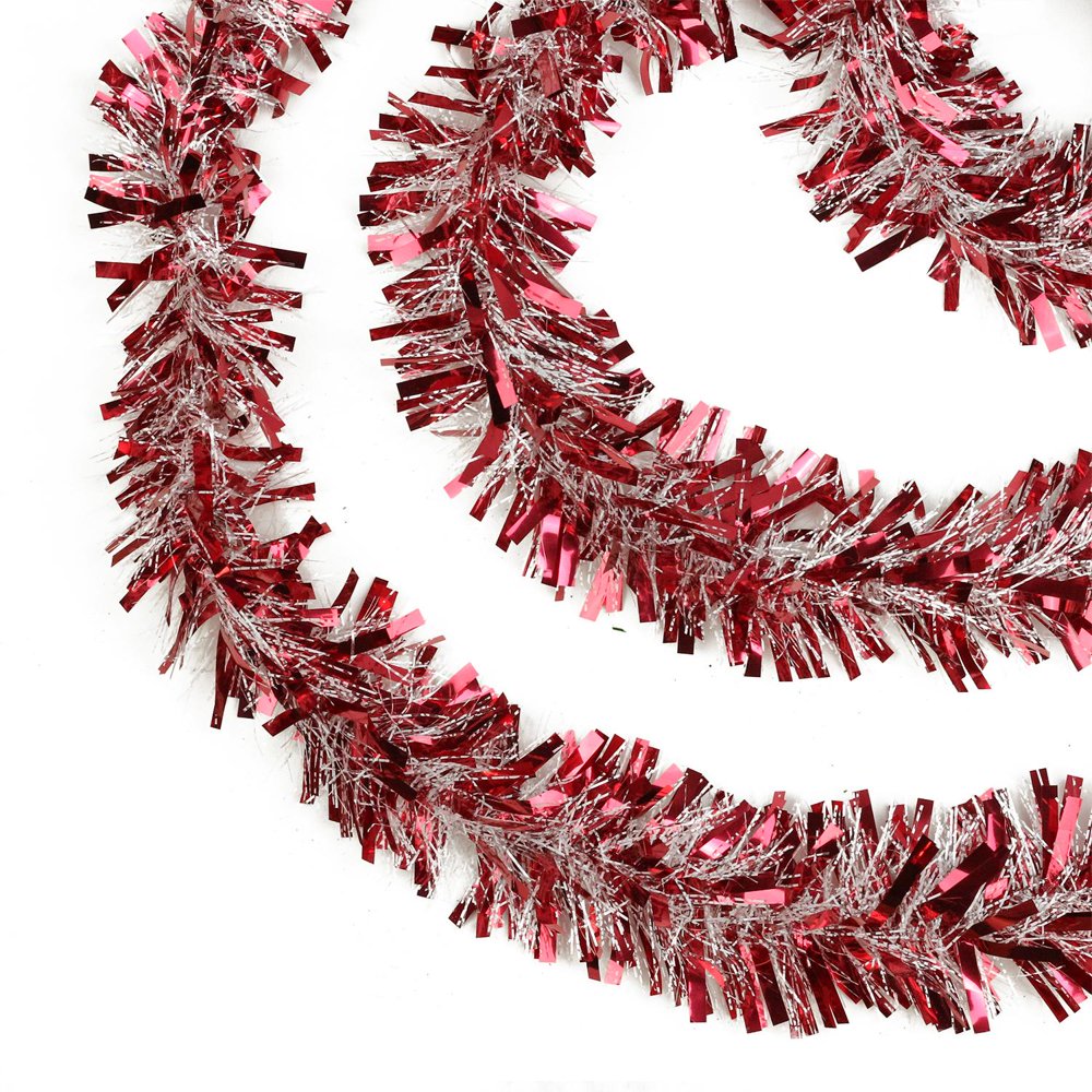 50' Festive Red and White Thick Cut Christmas Tinsel Garland Unlit
