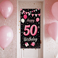 thumbnail image 4 of Pink Themed 50th Birthday Banner with Balloons Stars and Gift Boxes Happy Birthday Party Supplies Photography Props Backdrop Decors for Birthday Party Celebrations Photo Shoots and Decorations, 4 of 8