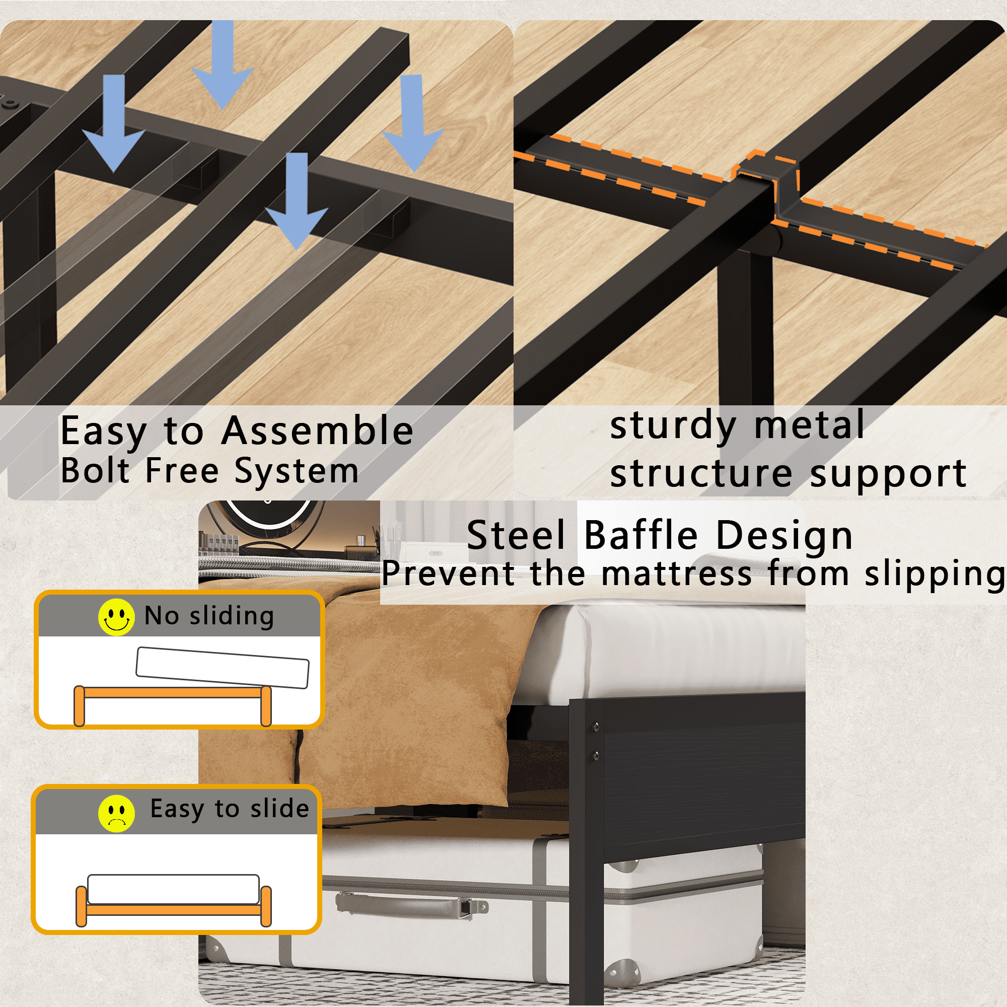 Tydimor Twin Bed Frames with USB Ports and Outlets, LED Gaming Bed Metal Frame Underbed with Headboard, Niose Free