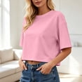 thumbnail image 3 of MLCDZ Women 3/4 Sleeve Cropped T-Shirts Drop Shoulder Crew Neck Crop Tops Casual Loose Fit Summer Solid Color Basic Tees Beach Vacation Tops, 3 of 10