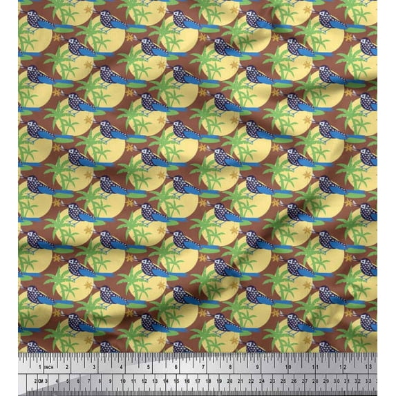 Soimoi Cotton Voile Fabric Bird,Palm Tree & Sun Nature Print Fabric by The Yard 42 Inch Wide