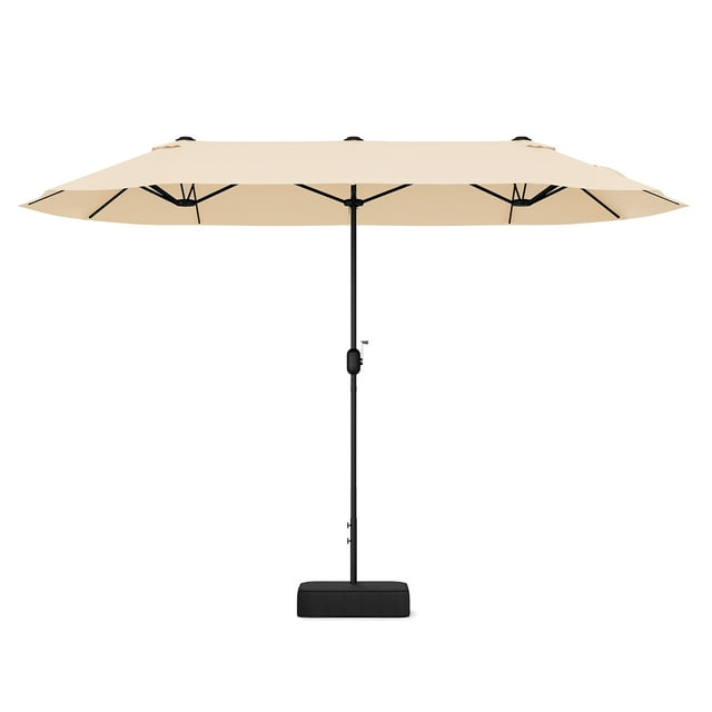 Gymax Parasol de Patio Double Face de 13 Pi avec Manivelle, Base de Parasol, Verrou de Sécurité, Beige