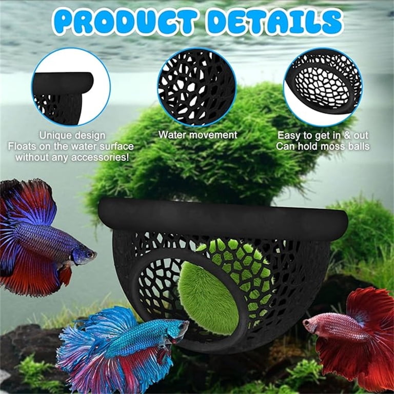 fish accessories safe for snake JOWNEEL, Floating Betta Hide & Shrimp Cave, Black, All-in-One Aquarium  Hammock, Feeder, Safe Resting Spot