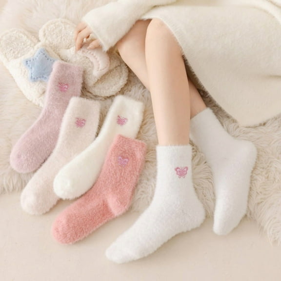 Dalrosia Fuzzy Socks for Women, 5Pairs Soft Thick Fluffy Socks Soft Slipper Sock Spa Home Sleeping Coquette Stuff