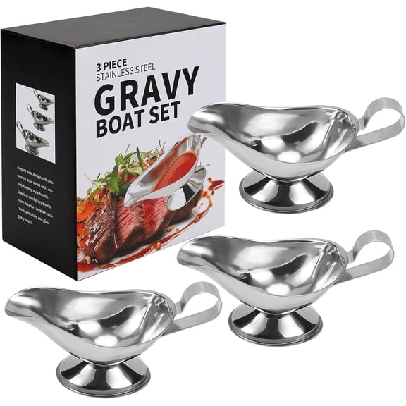 3-Pack Stainless Steel Gravy Boats, 3 oz Sauce Dispenser for Gravy, Syrup, Juice, Perfect for Thanksgiving, Christmas Dinner, and Roasting