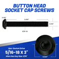 thumbnail image 2 of Fastenere Button Head Socket Cap Screws - 5/16-18 x 3" (25-Pcs) Alloy Steel, Fully Threaded, Fine Black Oxide Finish, Corrosion-Resistant, Machine Thread, Easy to Install w/ Allen Hex Drive, 2 of 7