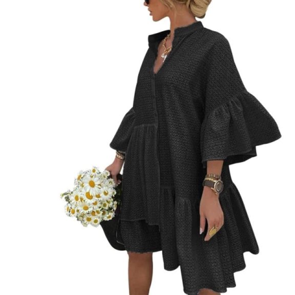Black A-Line Ruffle Sleeve Mini Dress | The Urban Clothing Shopâ„¢