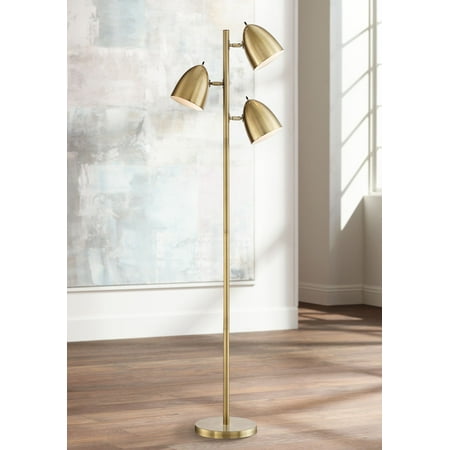 360 Lighting Mid Century Modern Floor Lamp Aged Brass 3-Light Tree Adjustable Dome Shades for Living Room Reading Bedroom