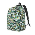 thumbnail image 1 of Vsdgher Green Leopard Print Canvas Backpack Travel Rucksack Unisex Knapsack 15.7/17.7Inch Laptop Backpack for Work,College-Small, 1 of 5