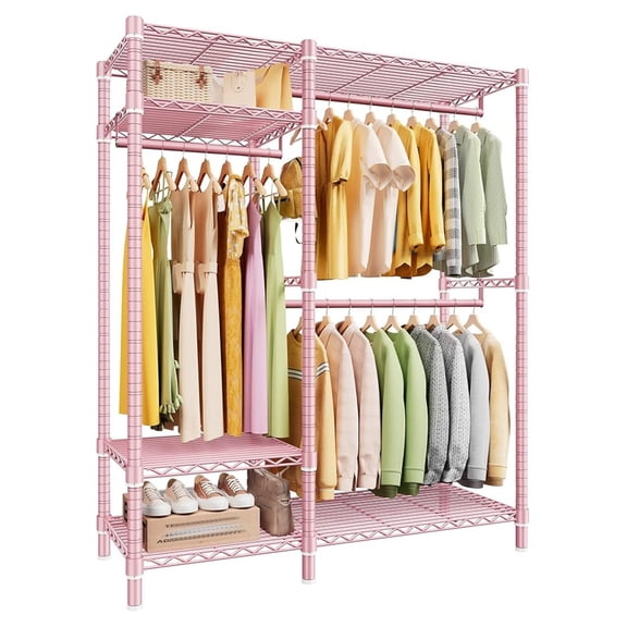 Clothes Rack Heavy Duty Loads 780LBS Clothing Racks for Hanging Clothes Adjustable Metal Portable Closet, 45.5" W x 77" H x16.5 D Pink