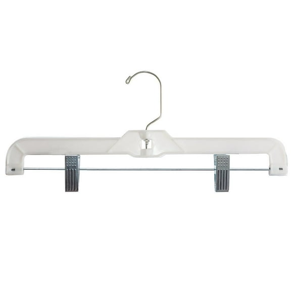 NAHANCO #1600RCLH 14" White Heavy Weight Plastic Skirt/Pant Hangers with Chrome Clips (Pack of 100)