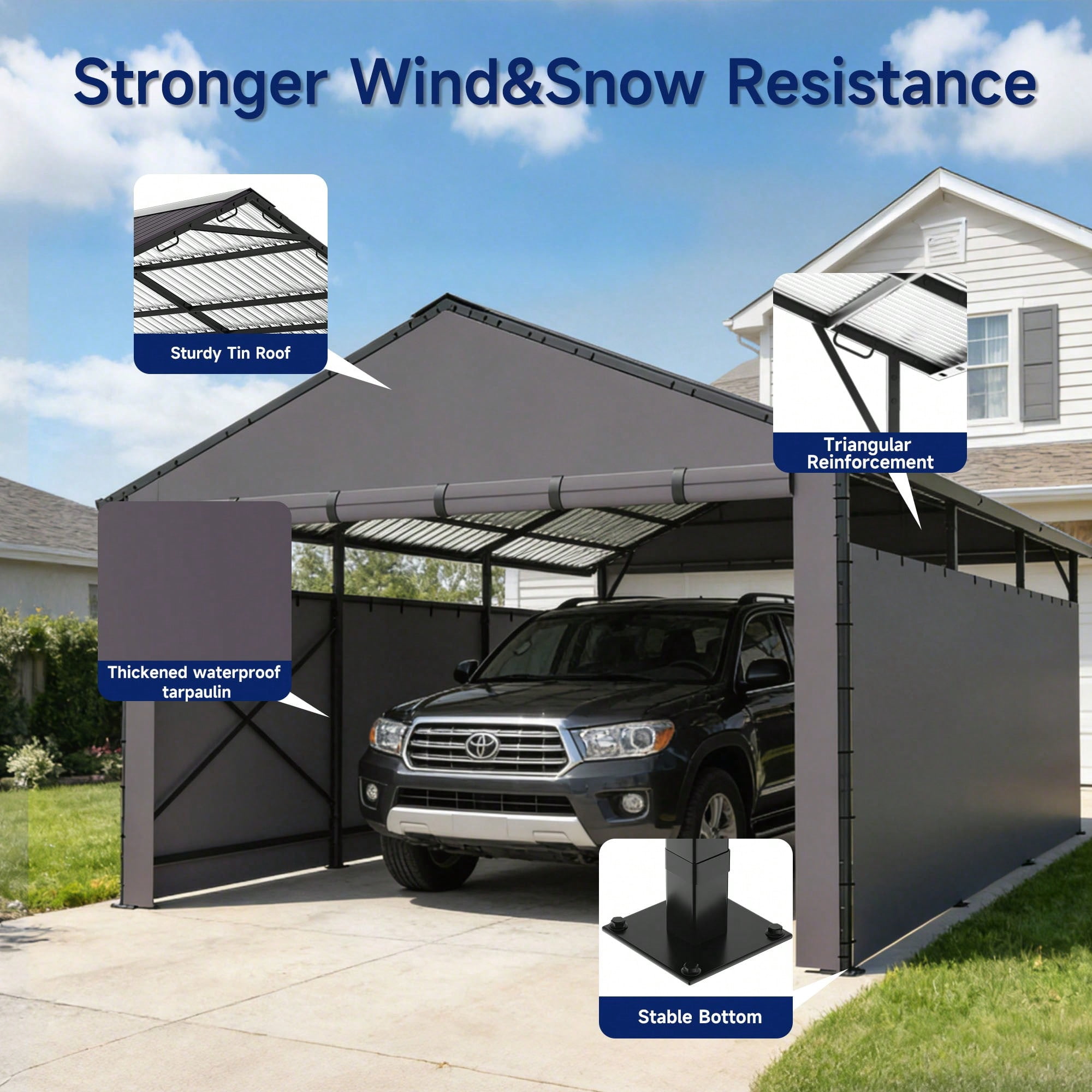ROOMARK 22*9FT Carports,Heavy Duty Carport Canopy with Removable Sidewalls, Drive Through Portable Garage