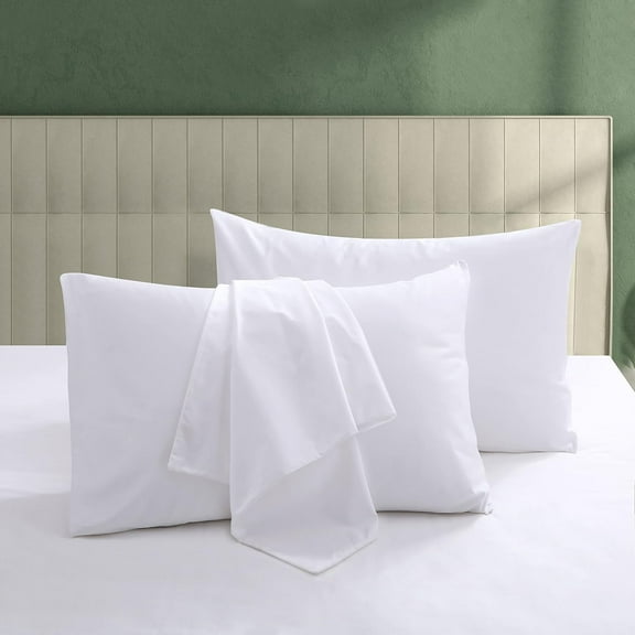 100% Egyptian Cotton Pillow Protectors Set of 2, 600 Thread Count Standard Size Bed Pillow Cases with Zipper, Sateen Weave Cooling Pillow Cases Quiet and Breathable Easy Care (2PCS, Standard, White)